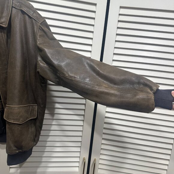 LL Bean Mens Vintage Goatskin Leather Bomber Jacket - Picture 3 of 10